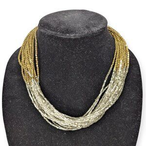 Tasha Gold & Silver Tone Seed Beads Multi Strand Necklace w/Lobster Claw Clasp